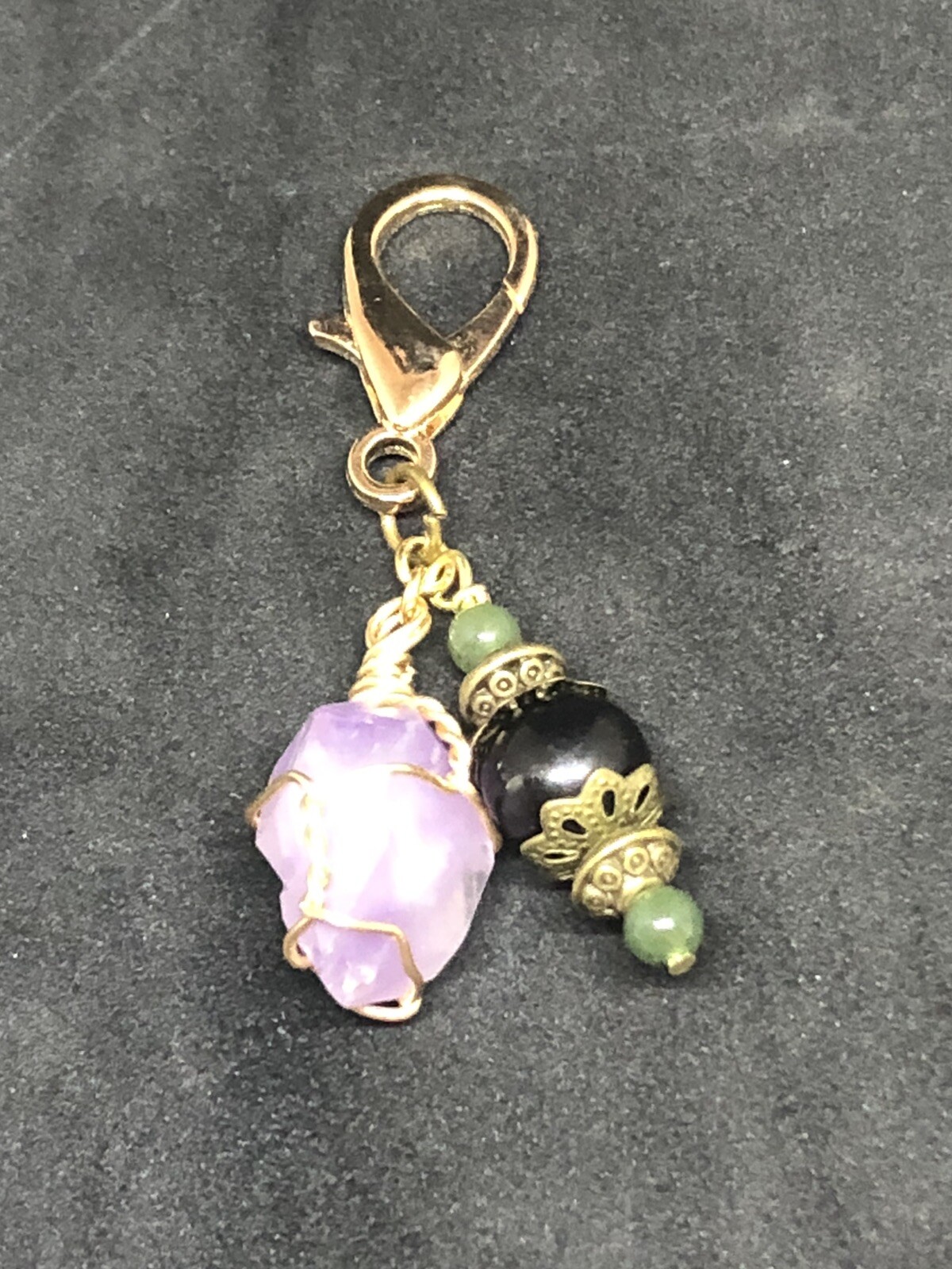Black & Green Jade Amethyst Pet Charm, Healing Pet Charm, Crystal Collar Charm,