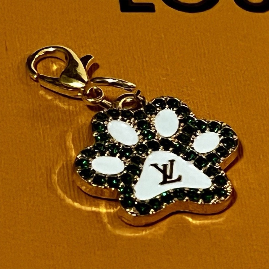 Louis Vuitton Paw Print Charm Gold & Teal with Rhinestone Accents