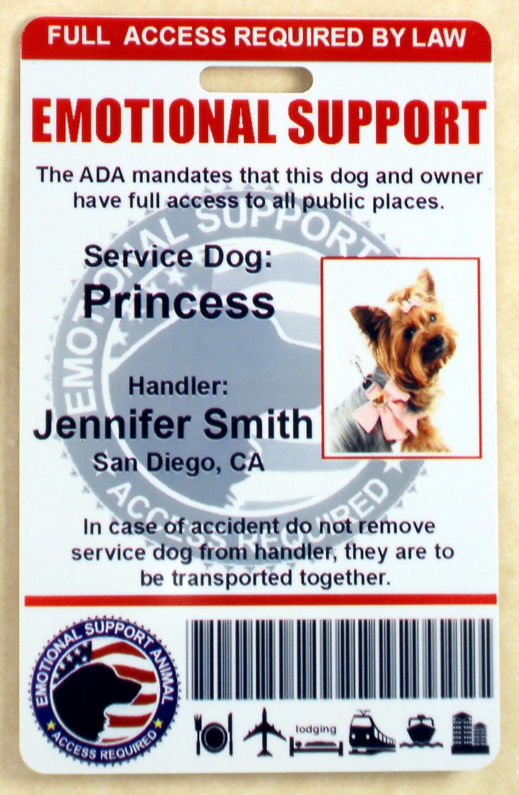 HOLOGRAPHIC EMOTIONAL SUPPORT ANIMAL ID BADGE ESA SERVICE DOG ID CARD 0ES H