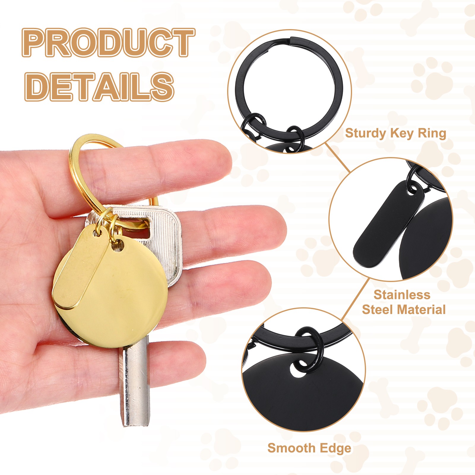 30Pcs Metal Engraving Keychain Blanks, Black(Round)