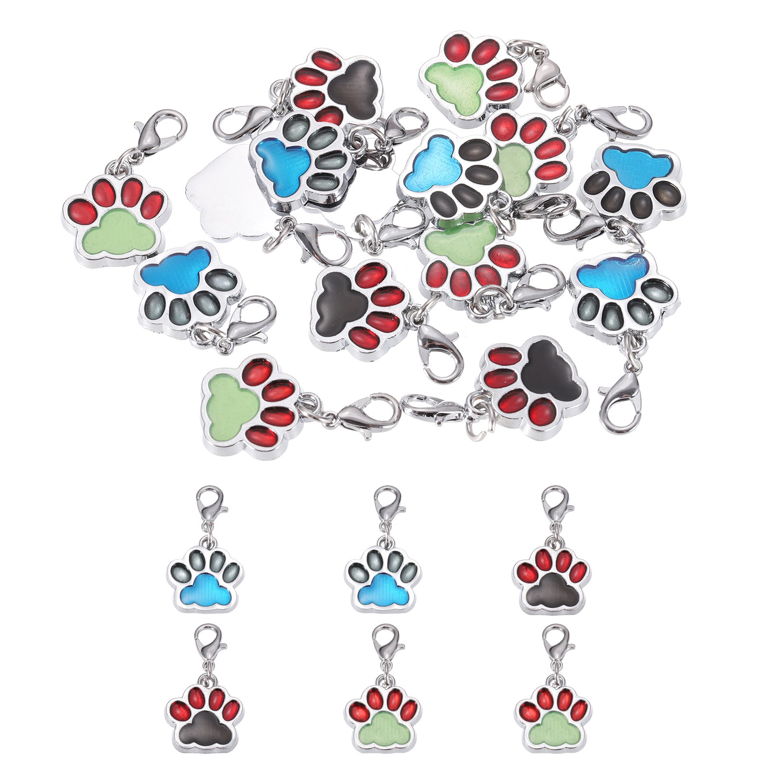 Enamel Paw Print Charm, 15Pcs Alloy Enamel Pendants, Multicolored