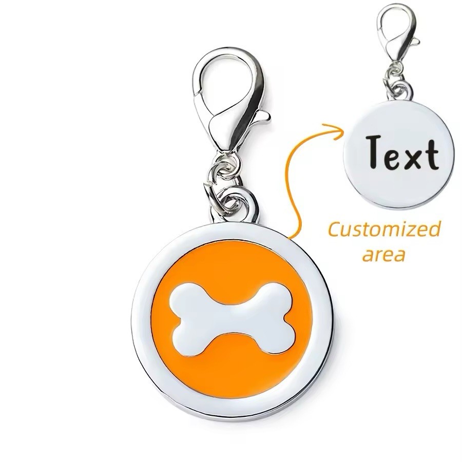 1pc Personalized Customized Dog Bones Silver Round Shaped Pet ID Tag