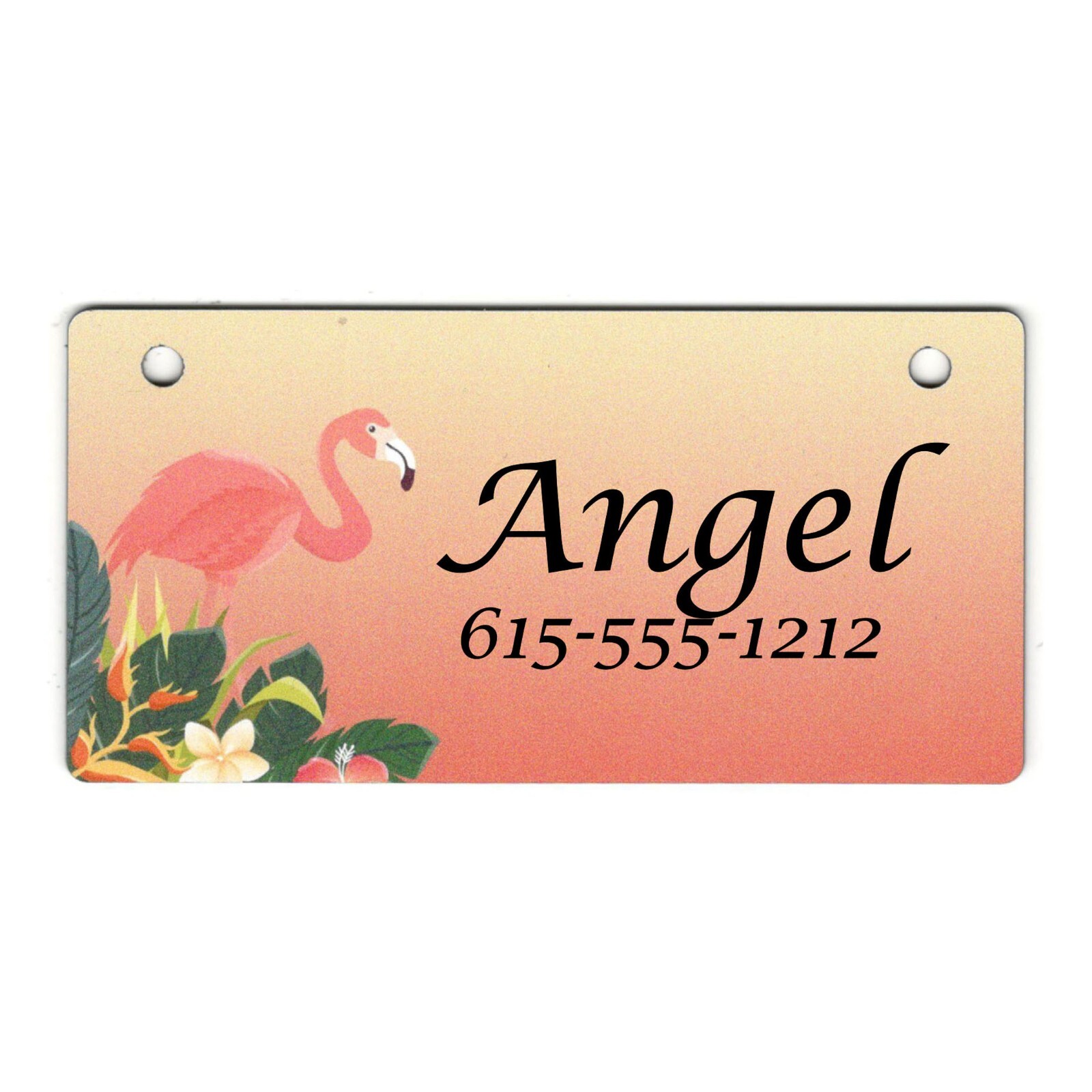 Flamingo on Yellow Design Personalized 5″ x 2.5″ Dog Crate Tag FREE SHIPPING