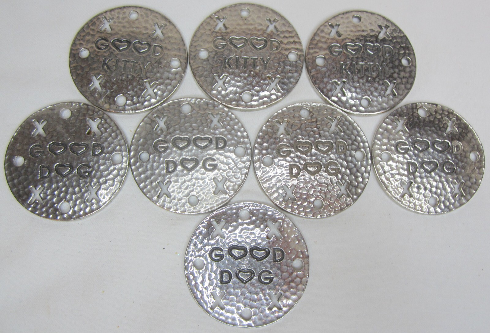 Set of 3 Good Kitty & Set of 5 Good Dog 1.5″ Metal Medallions or Charms XOXO