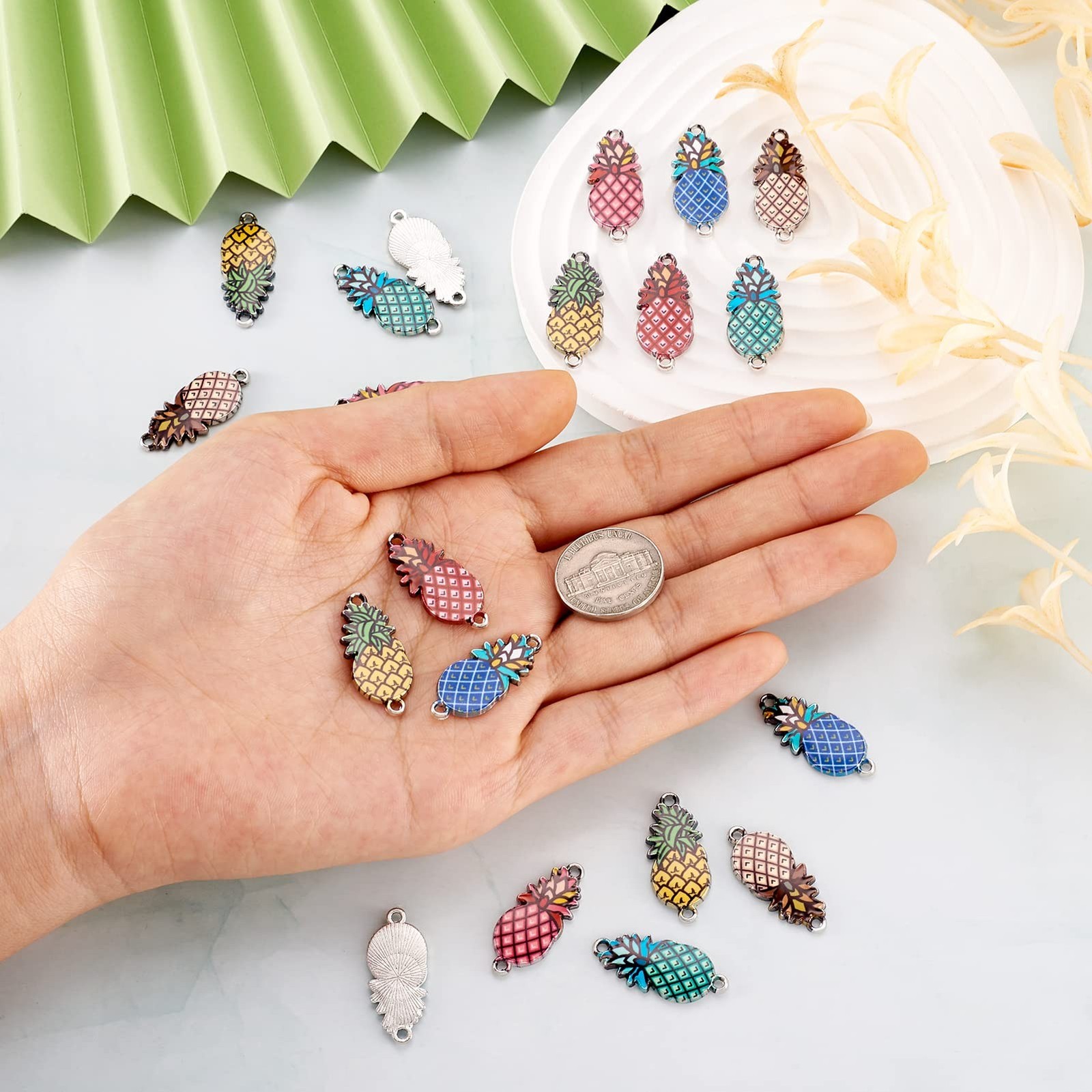 FASHEWELRY 100Pcs Alloy Pineapple Enamel Connector Charms Metal Fruits Link C…