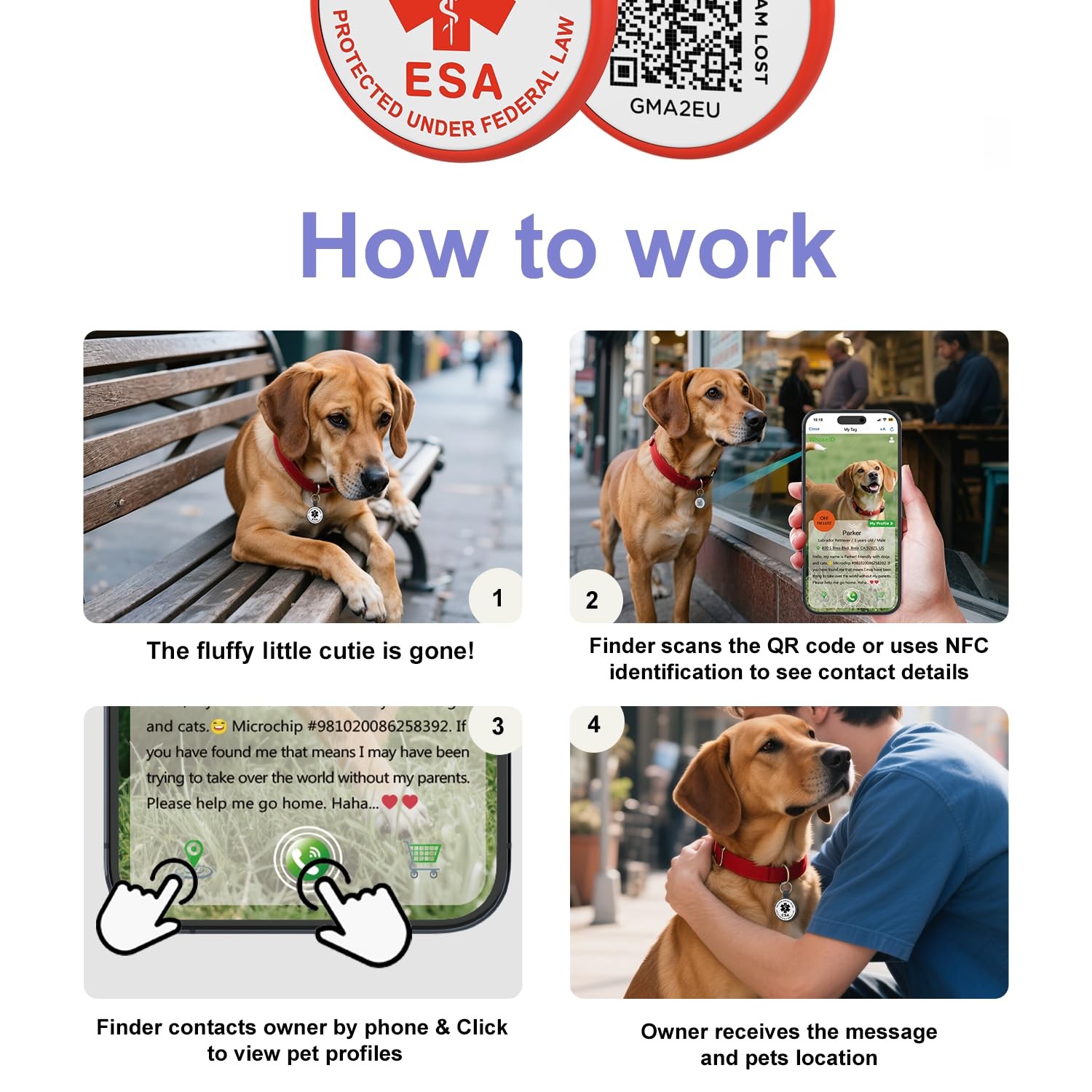 ESA Dog Tag Red Regular QR Code Modifiable Pet Profile Scannable ID Silicone
