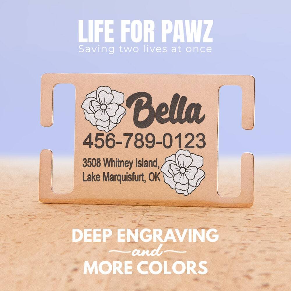 Personalized Engraved Slide-On Dog Tag with Flower Design – Custom Pet ID Tag
