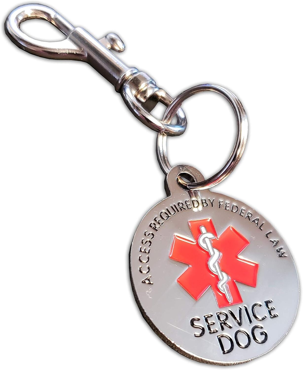 Double Sided Service Dog Chrome Tag, ADA Access Required Federal Law Clip Tag…