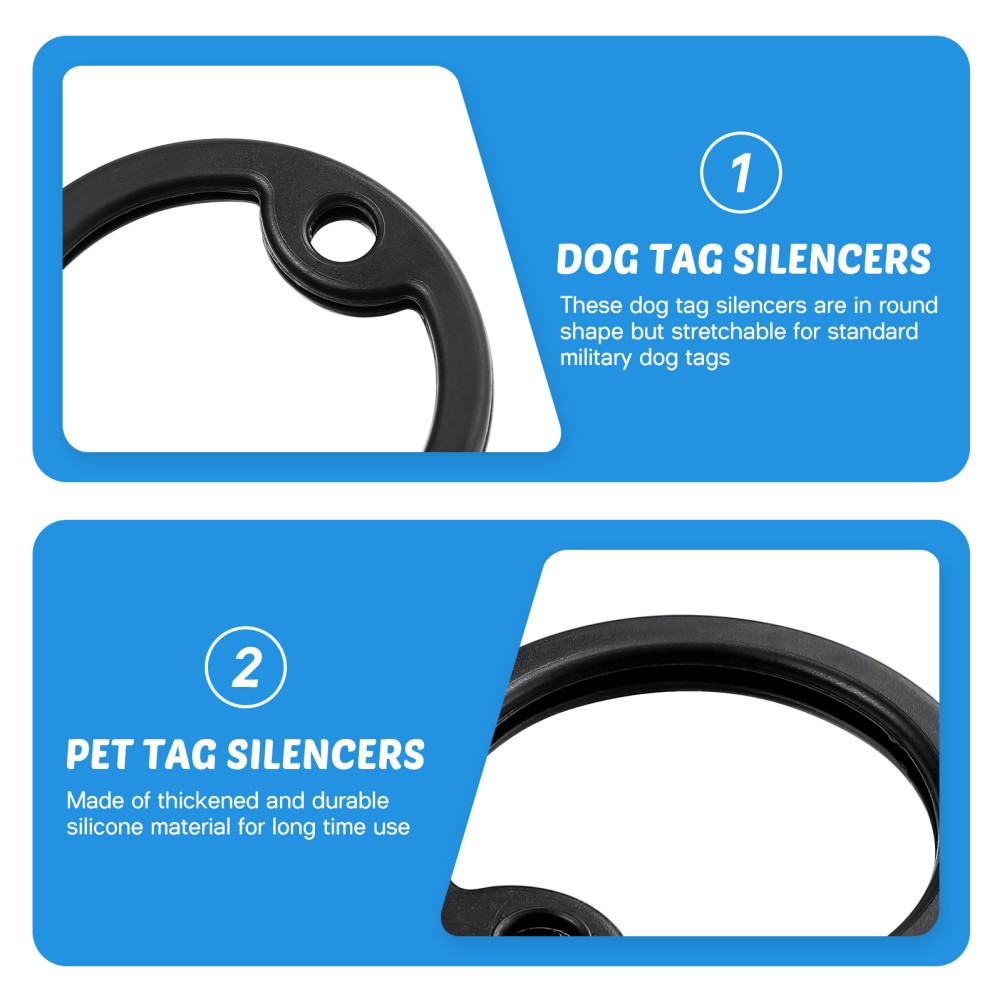Reusable Black Silicone Dog Tag Rings Set of 4 Dog Accessories for Pet Collars