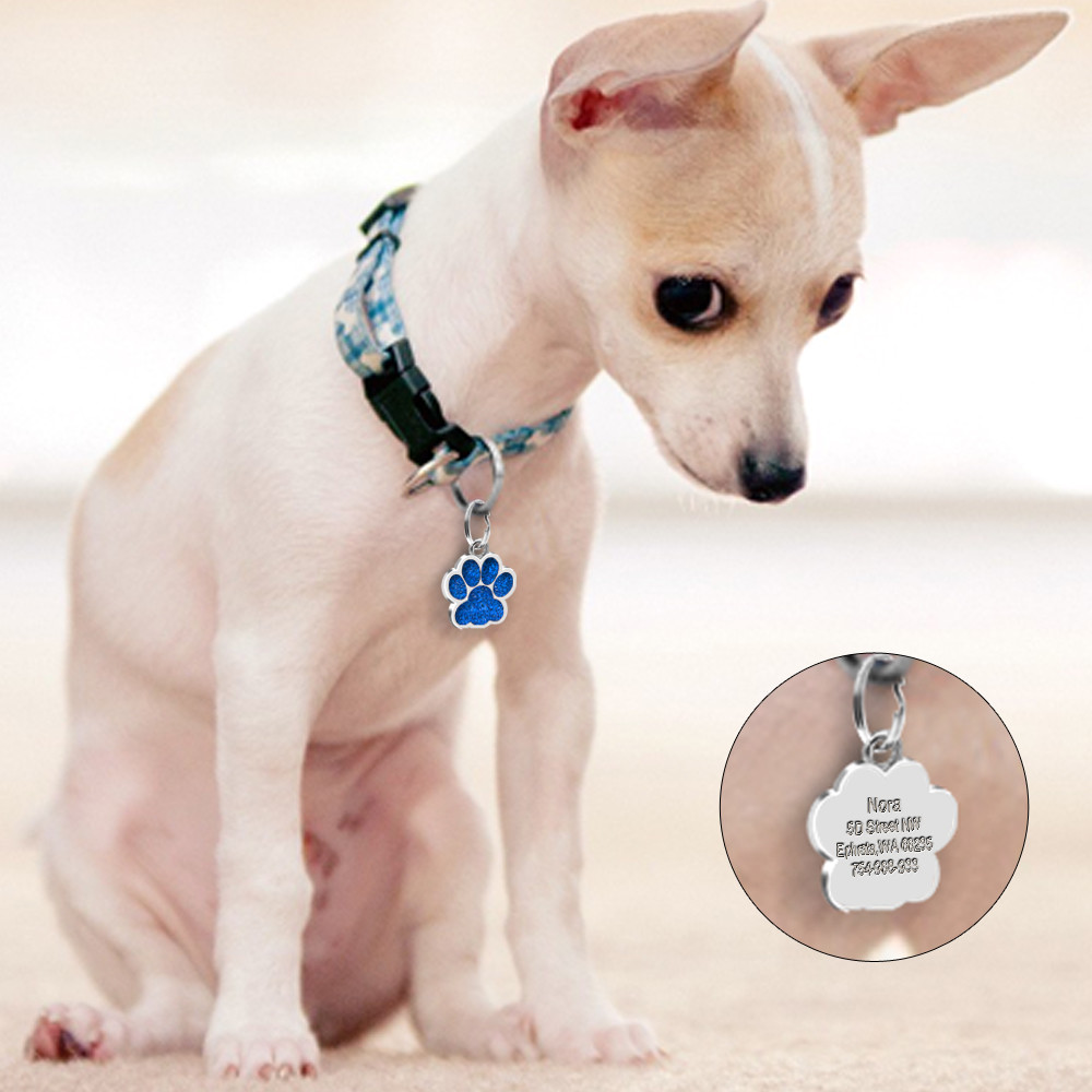Personalized Dog Tags Engraved Puppy Pet ID Name Collar Tag Paw Glitter+ Whistle