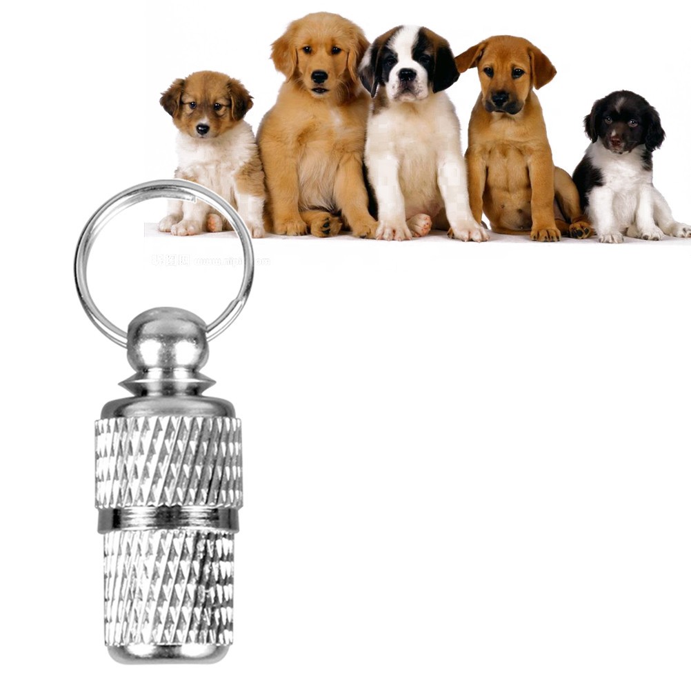 2Pcs Durable Cat Dog Id Tubes Silver Portable Collar Tags with Attachment Ring
