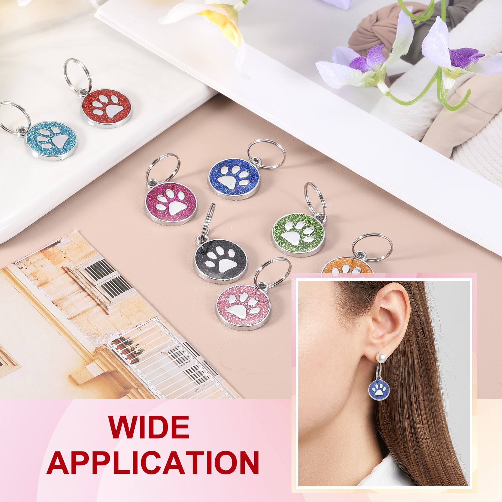 Enamel Paw Print Charm, 9Pcs Alloy Enamel Pendants, Purple/Black/Dark Blue