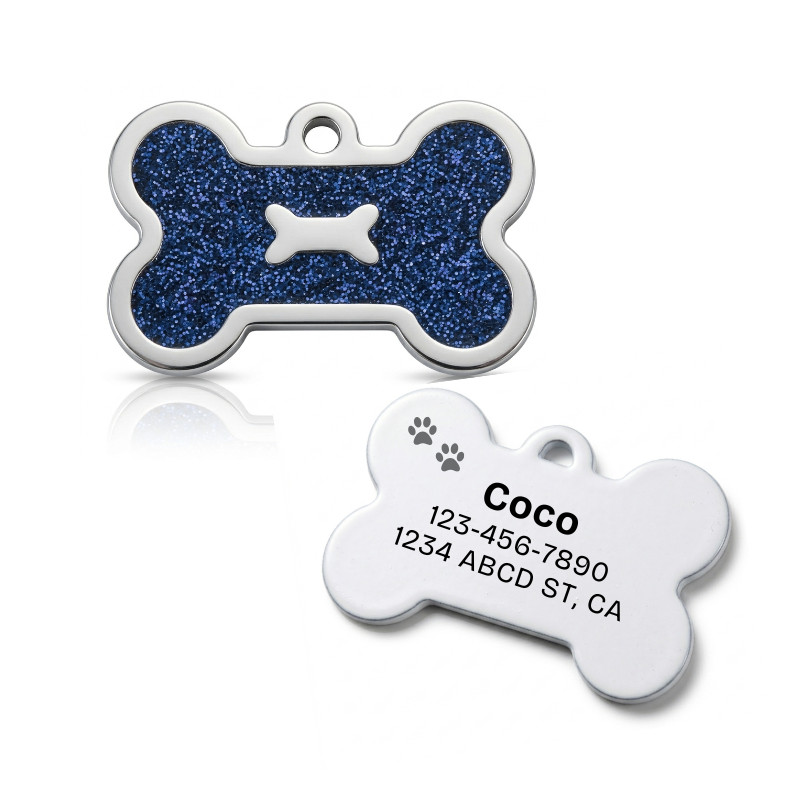 PET ID TAG CUSTOM ENGRAVED PERSONALIZED DOG CAT NAME TAGS Glitter Bone DOG TAG