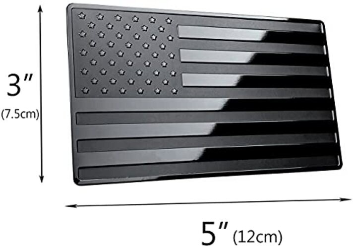 USA Embossed Stainless Steel Metal Flag for Cars, Trucks 5″x3″ Black