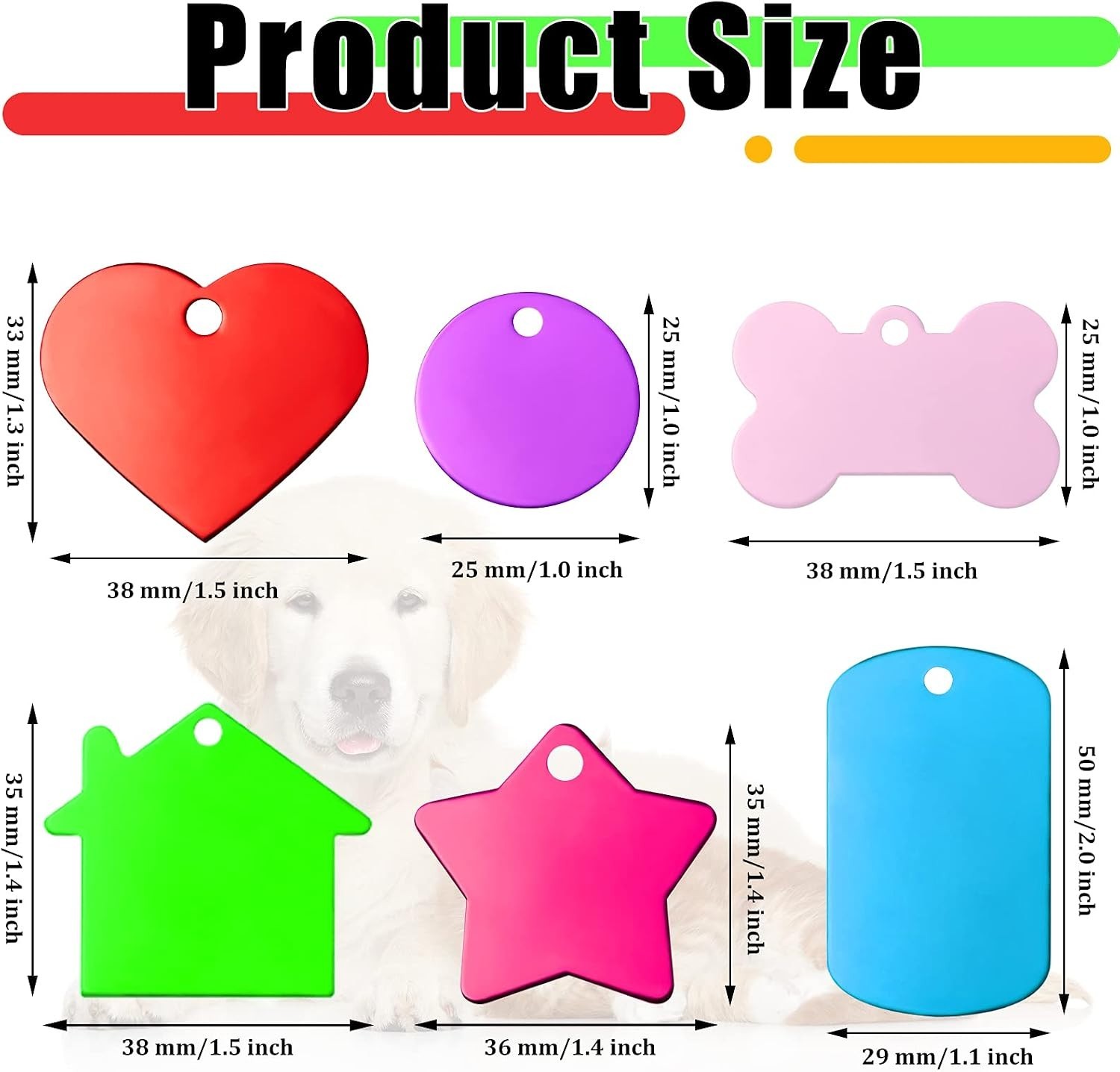48 Pcs Blank Pet ID Tag Colorful Aluminum Dog Cat Badge Blank Round Heart Sta…