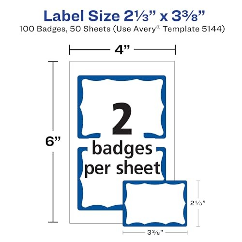 Avery Customizable Name Tags, 2-1/3″ x 3-3/8″, White Blue Border 100 badges
