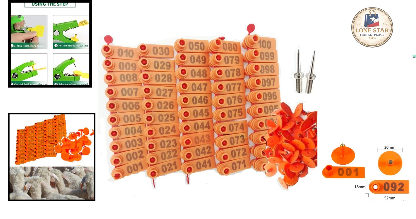 Set of 100 Numbered Goat Ear Tags 001-100 with Pins – Plastic Livestock Markers