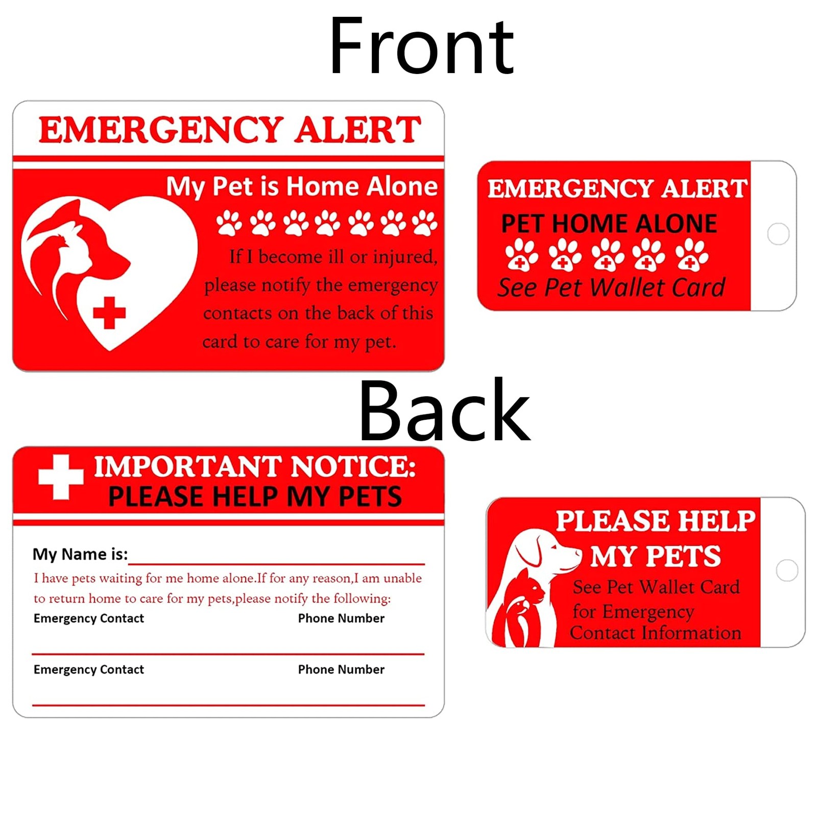 Dogs & Cats are Home Alone Alert Emergency Card and Key Tag with Emergency Co…