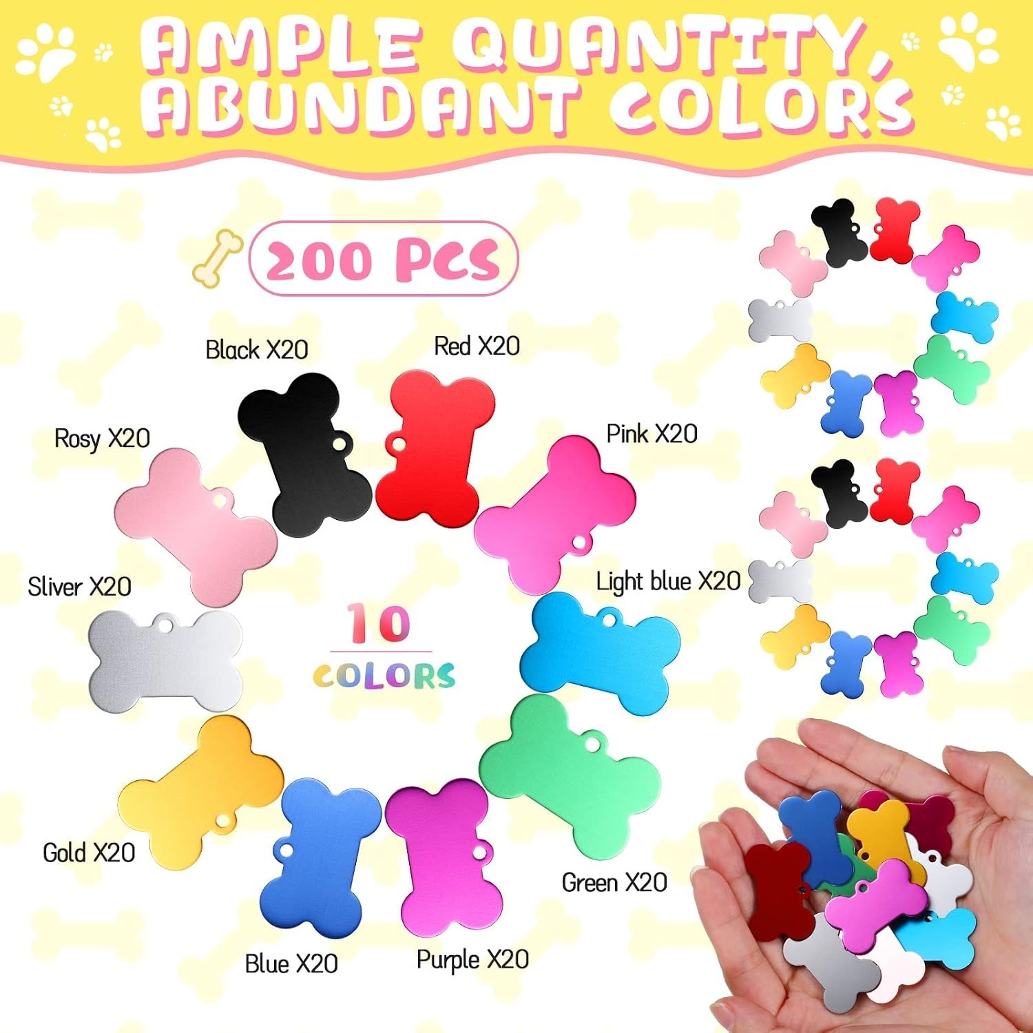 200 Pcs Blank Dog Pet Tags Bulk for Engraving 38mm Aluminum Bone Shape Name T…