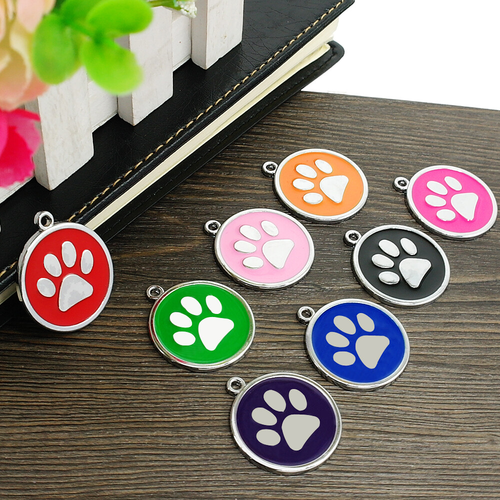Paw Print Dog Tags Custom Pet Puppy Cat Name ID Collar Tag Engraved Free Whistle