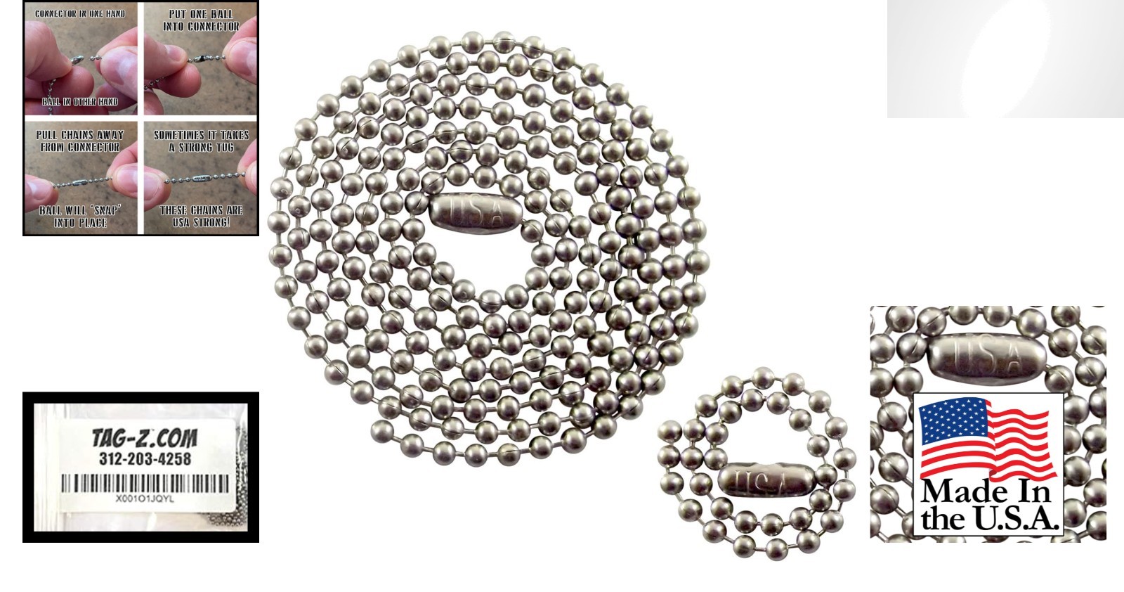 T304 Stainless Steel Military Dog Tag Chain Set with 27 Inch & 4.5 Inch Lengths