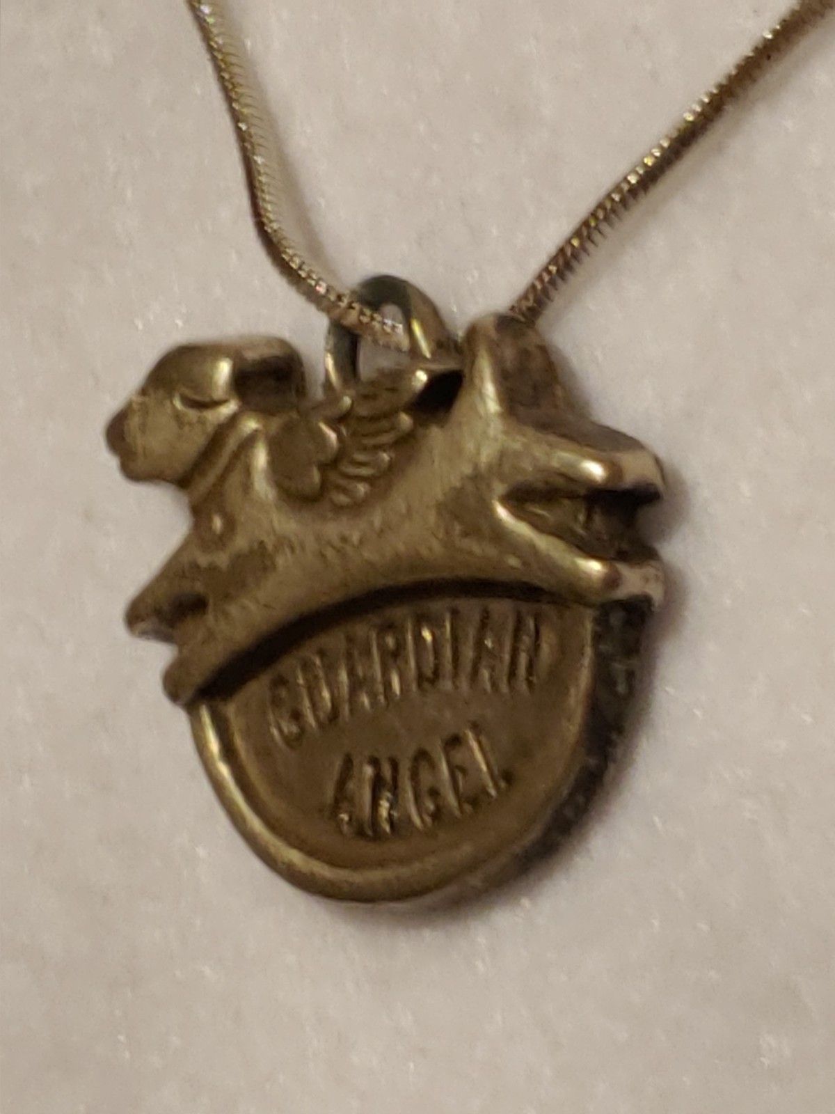 Necklace & Guardian Angel Dog Pendant – silvertone – 17.5 in necklace – Vintage
