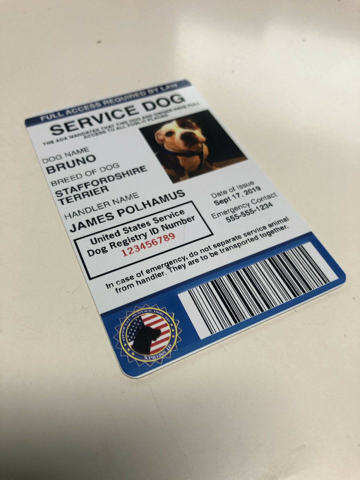 Customize Service Dog ID Card Badge ESA ADA EMOTIONAL SUPPORT THERAPY Portrait