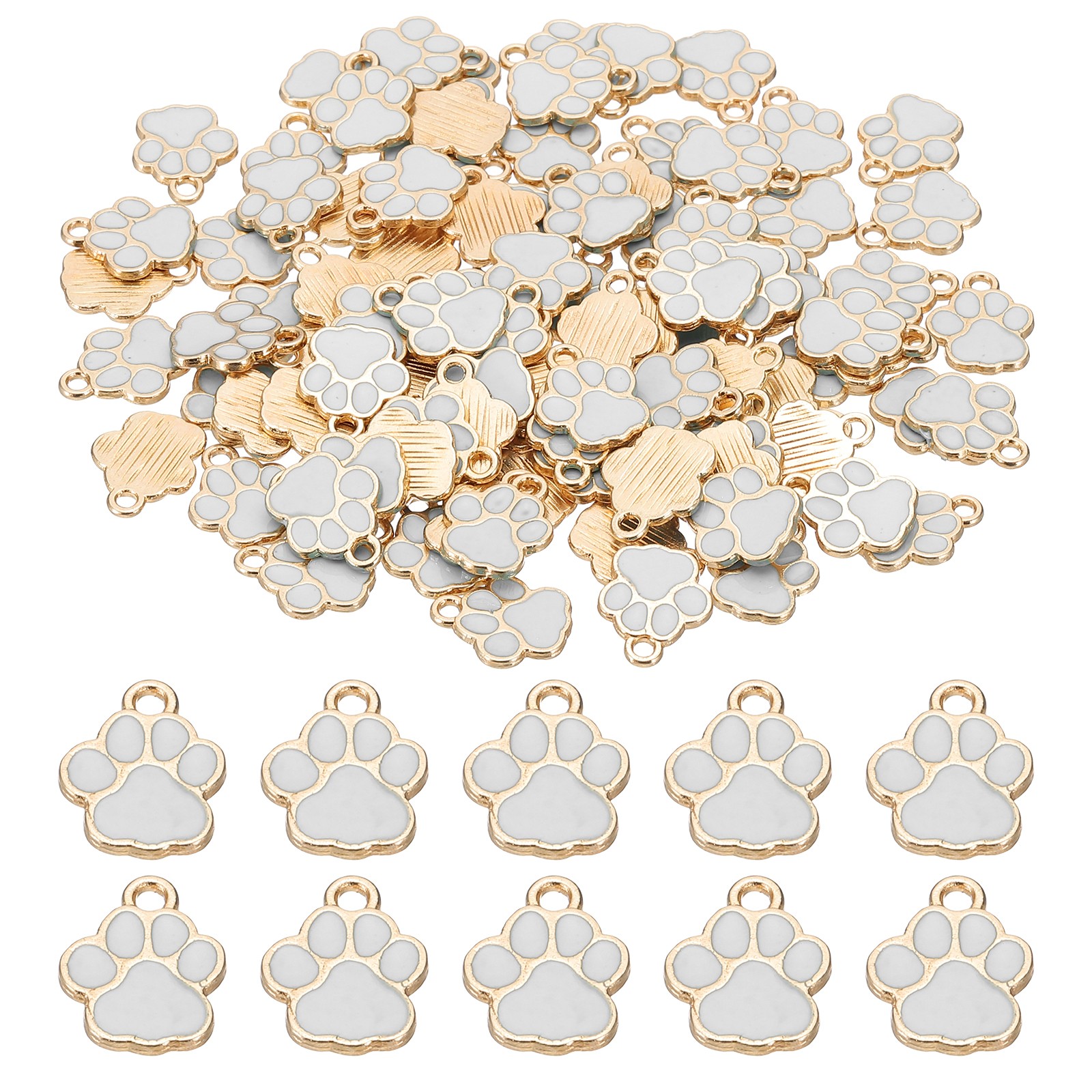 Enamel Paw Print Charm, 100Pcs Alloy Enamel Pendants , White/gold