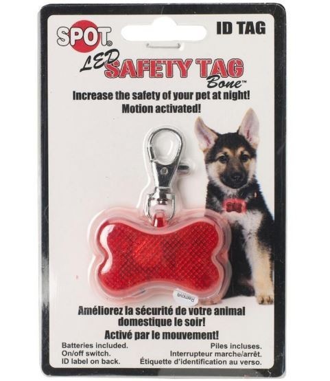 Safe T Tag Bone Led ID Bone Pet Tag, Pet Collar LED Light Pet Nighttime Safety