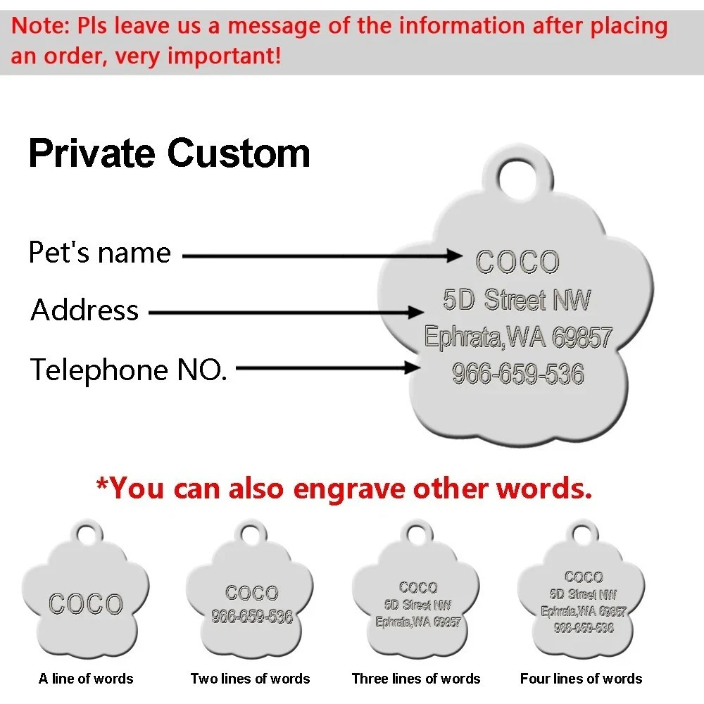 Personalized Pet ID Tag, Dog Tag, Cat Tag, Custom Cat Tag, Easy to Read, Pet Tag