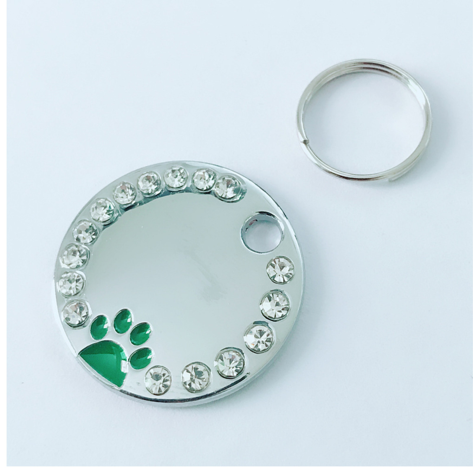 Personalized Dog ID Tag Custom Engraved Pet Name Tag Rhinestone Round Metal