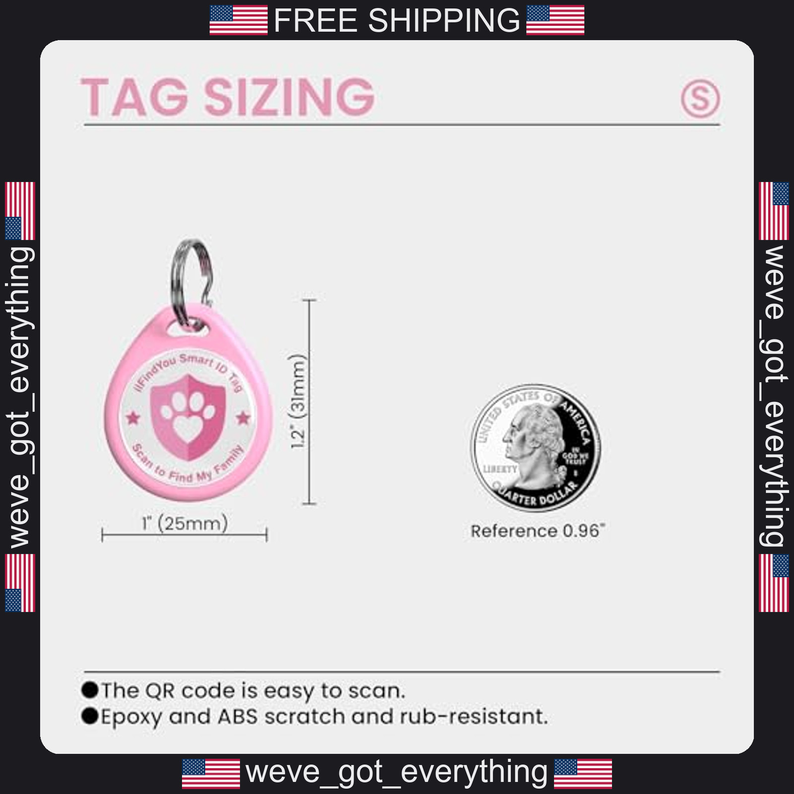 Personalized Dog ID Tag with QR Code Pink Small Pet Safety Tag