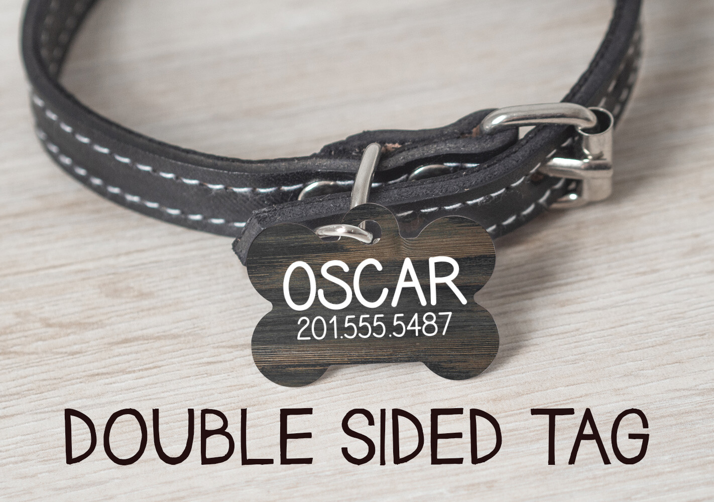 Rustic Dog Tag, Personalized Pet ID Tag, Faux Gray Wood Pet Tag for Dog