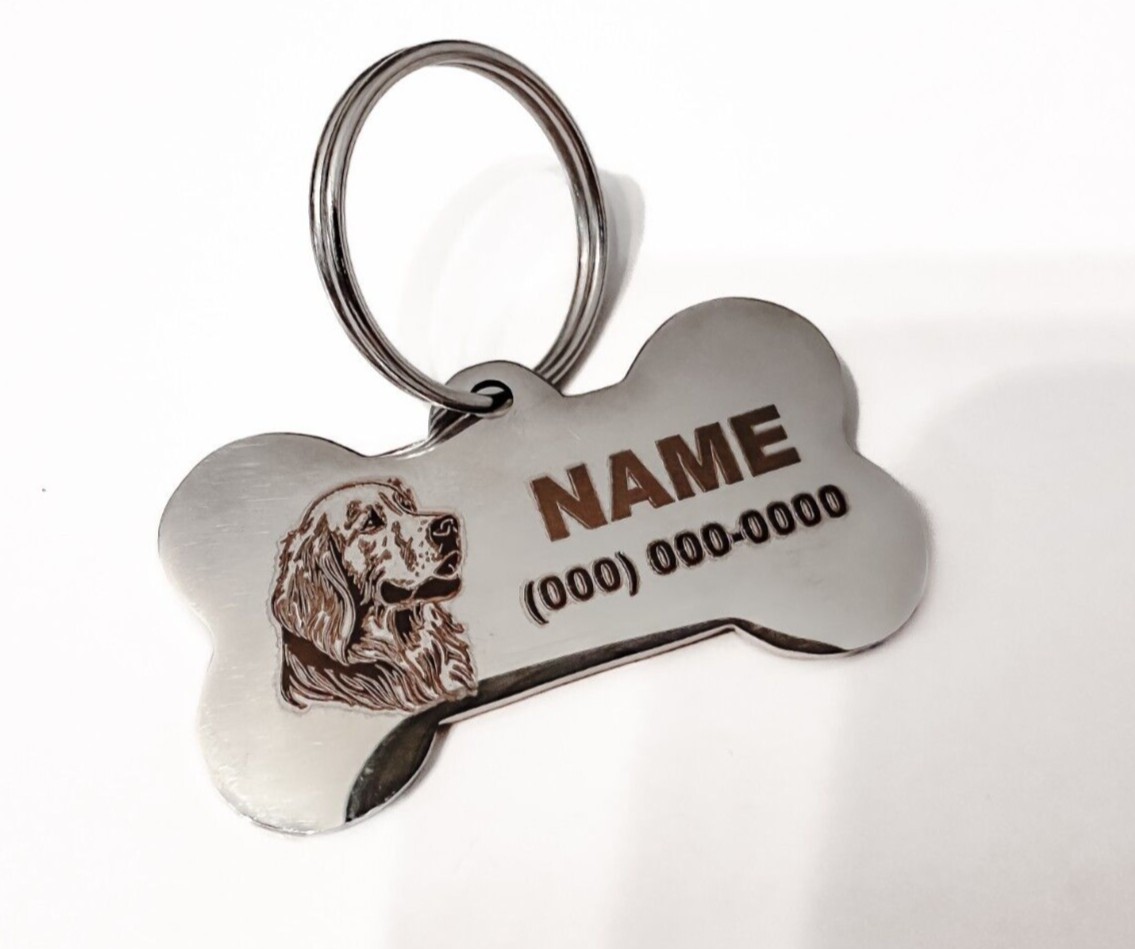 Golden Retriever Dog Pet Name TAG BONE (1.96in x 1.1in) Custom ENGRAVED DOG NAME