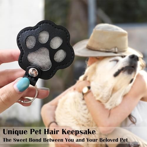 Pet Memorial Leather Paw Keychain Keyring Cat Dog Hair