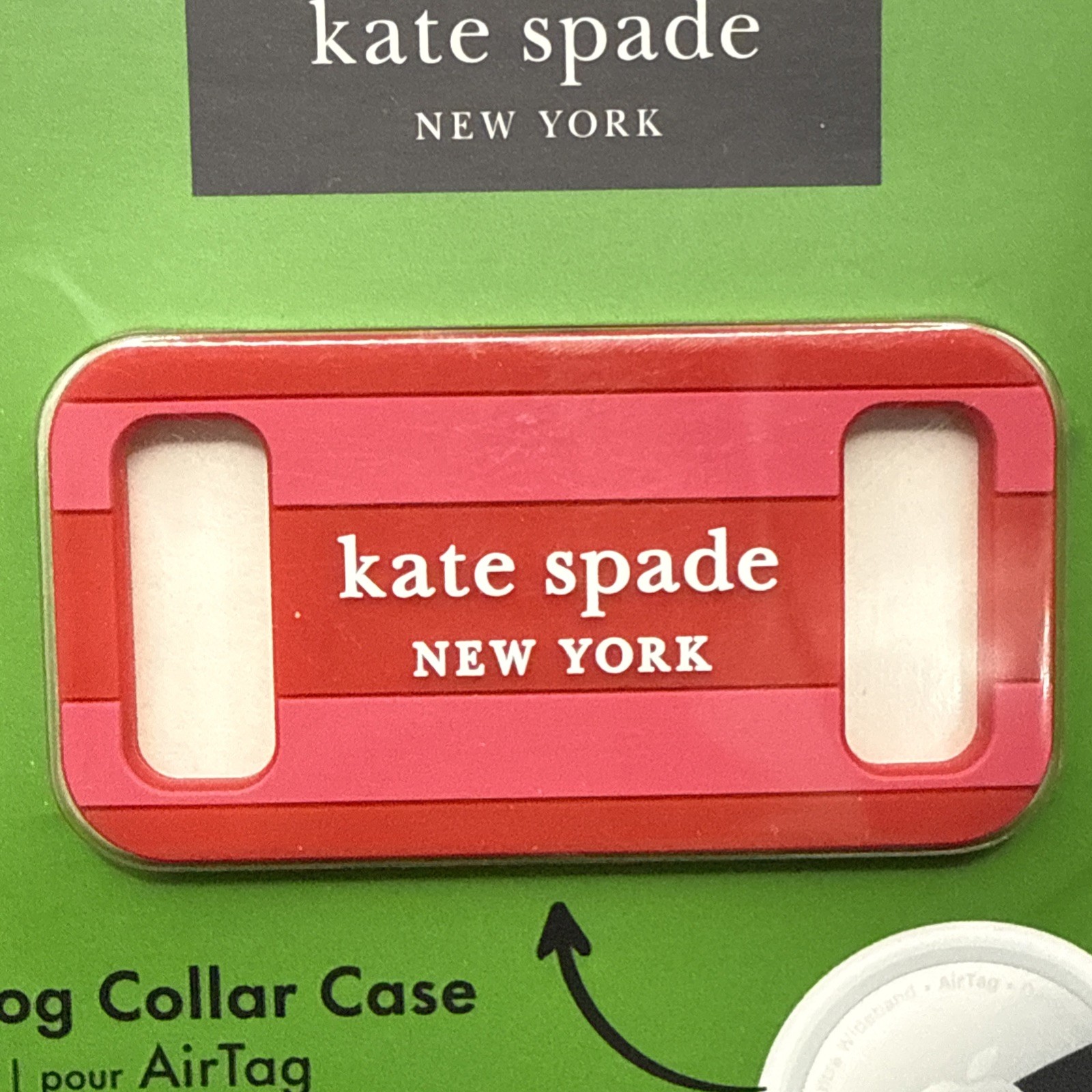 Kate Spade New York Airtag Dog Collar Holder – Seaside Stripe Red Pink NWT