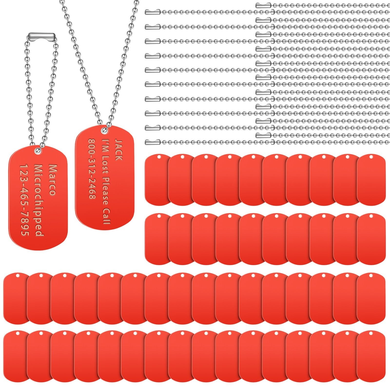 200 Pcs Military Dog Tags Set – 100 Blank Aluminum Tags + 100 Steel Chains for D