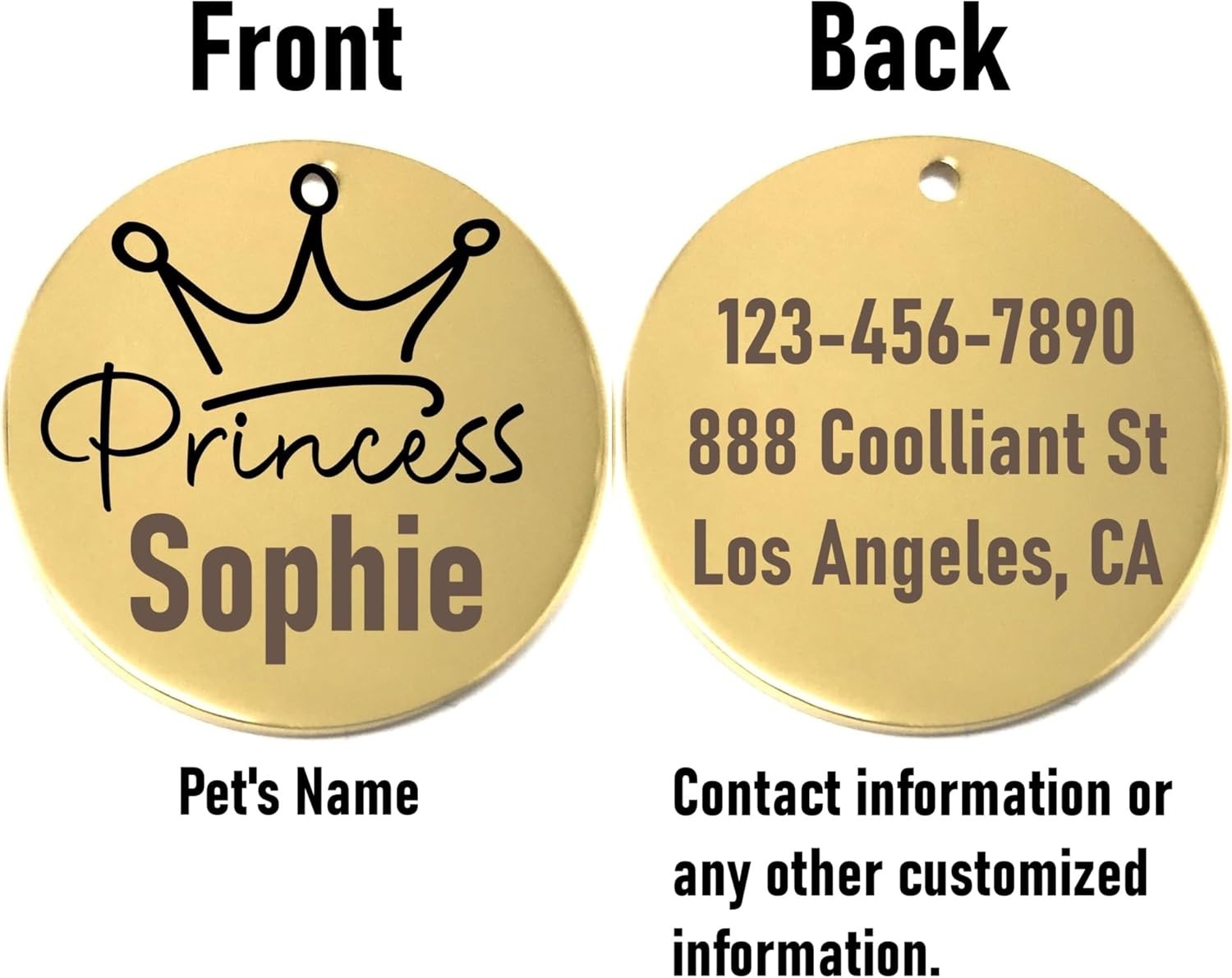 Princess Laser Engraved Pet Name Tags Personalized on Both Sides for Pet Collar