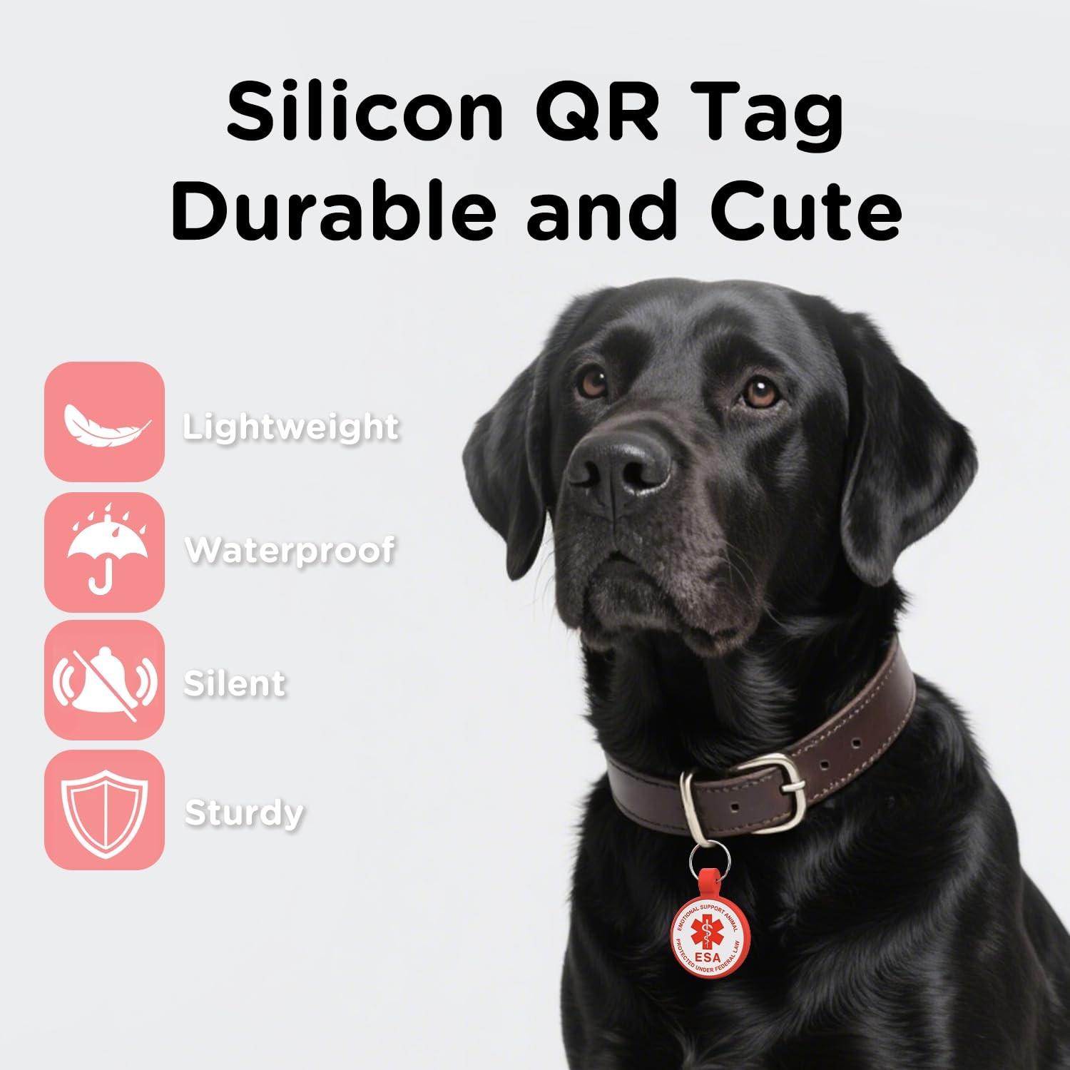 ESA Dog Tag Red Regular QR Code Modifiable Pet Profile Scannable ID Silicone