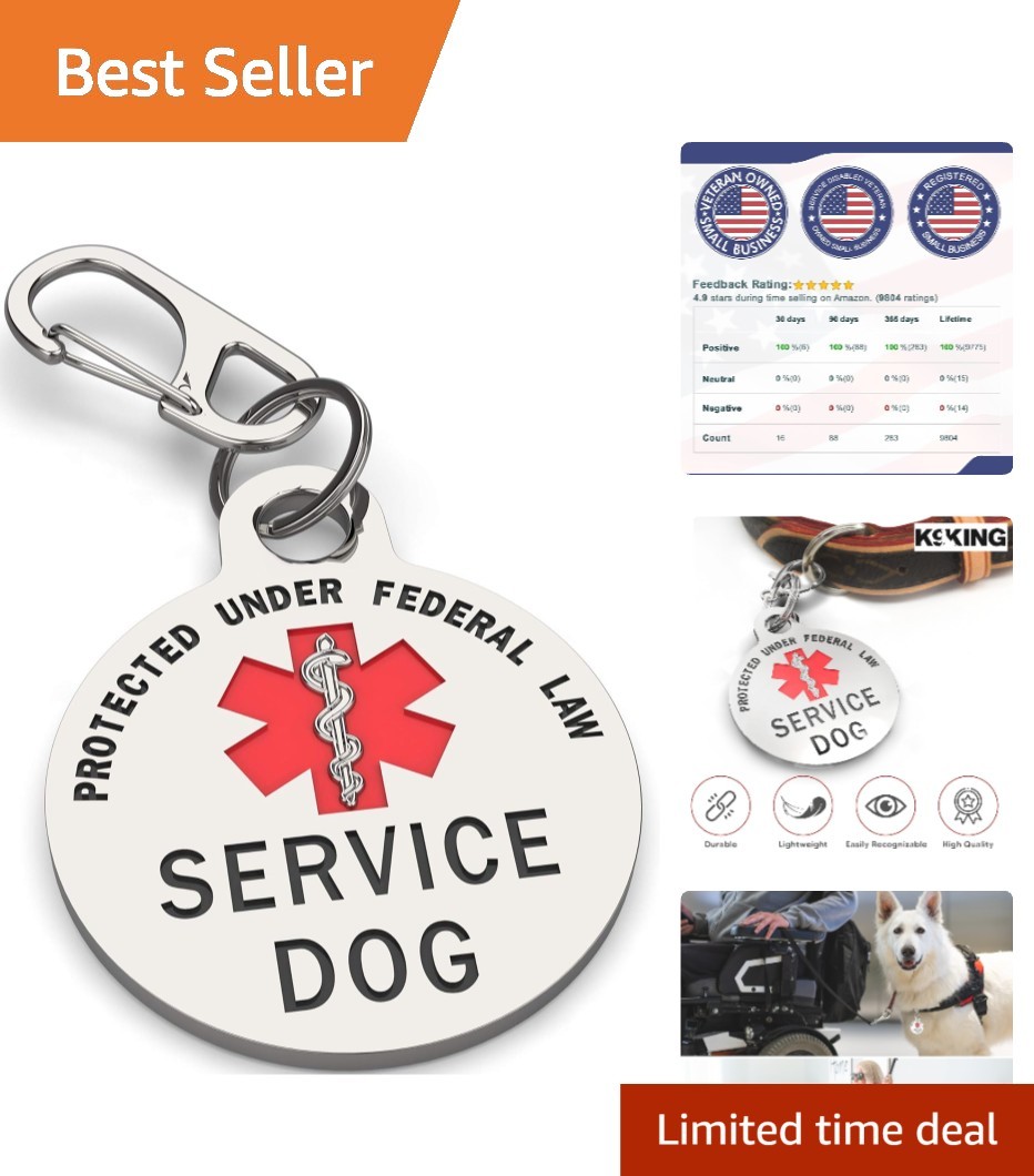 Heavy-Duty Service Dog ID Tag – 1.25 Inches, Red Medical Alert, Easy Attachment