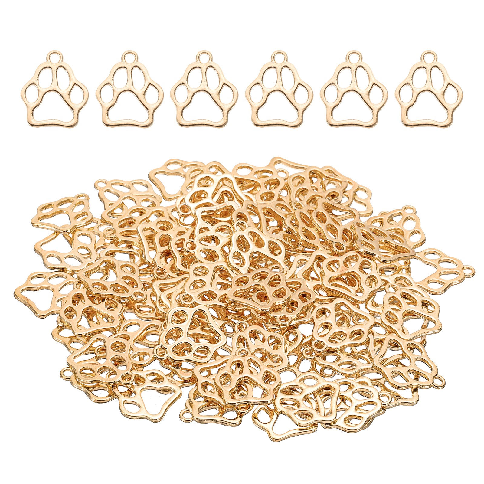 Hollow Paw Print Charm, 100Pcs Alloy Footprint Pendants, Light Gold