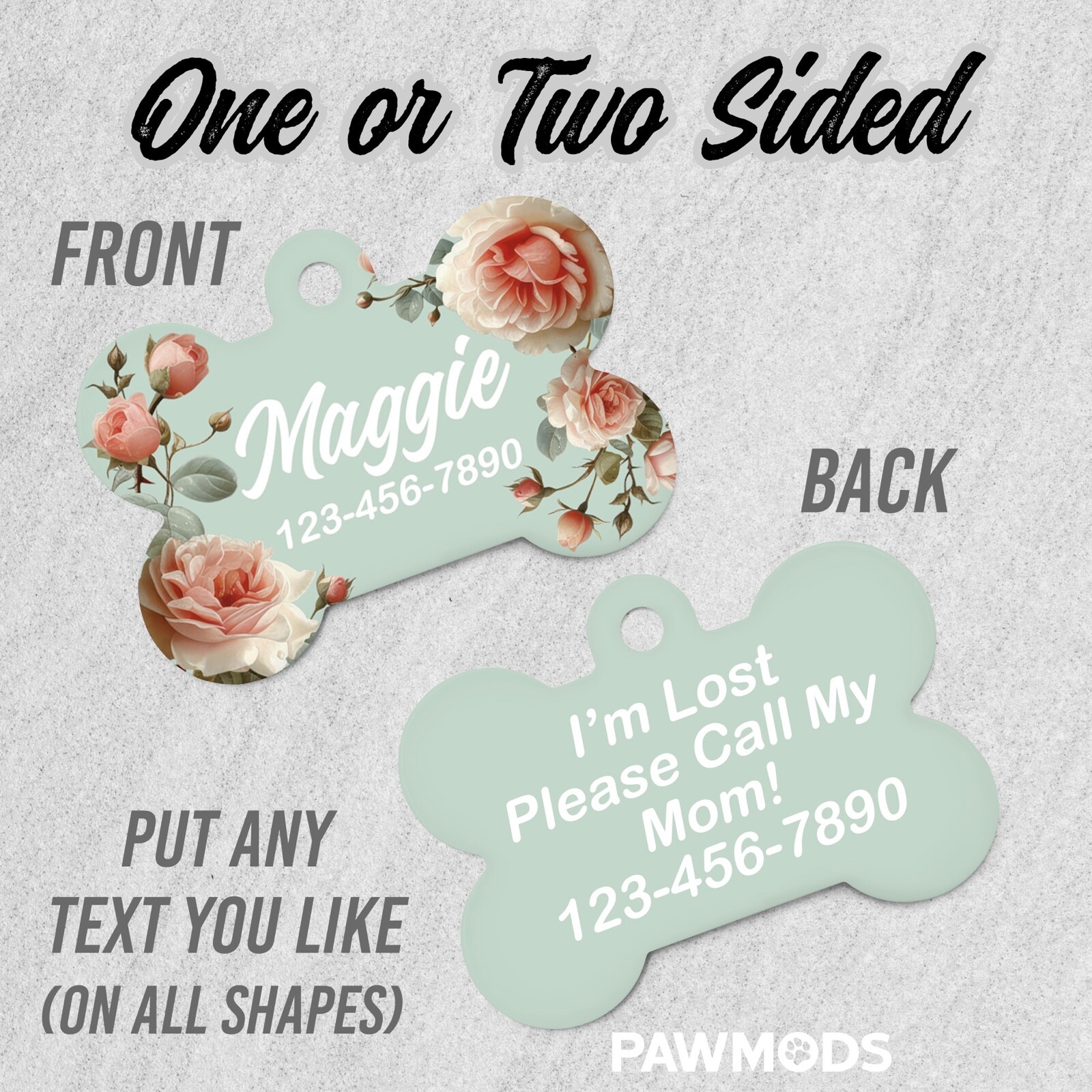 Roses Dog Tag for Dogs, Floral Pet ID Tags, Custom Personalized Flower Puppy Tag