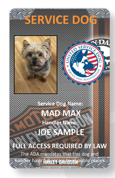 Harley Davidson Service Dog/Emotional support/Therapy Dog ID card