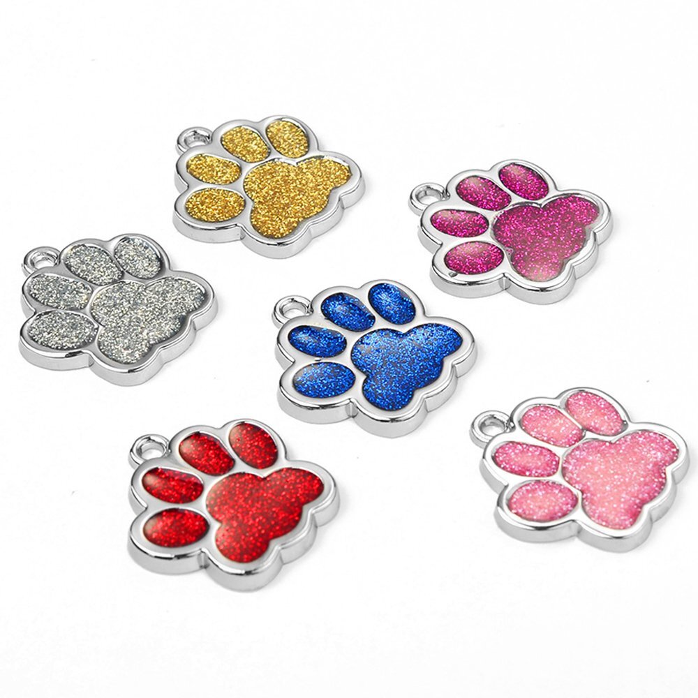 Paw Glitter Personalized Dog Tags Free Engraved Cat Pet Puppy Kitten Name Number