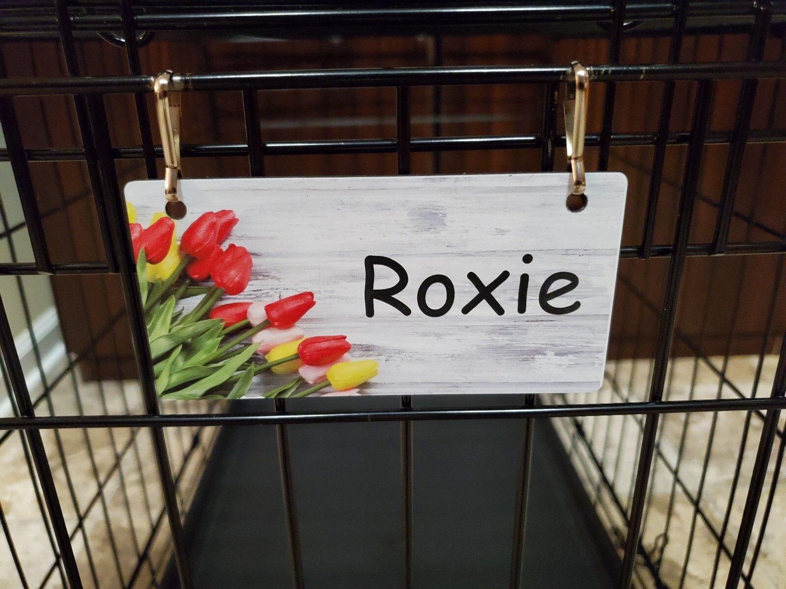Tulips Red and Yellow Design Personalized 5″ x 2.5″ Dog Crate Tag FREE SHIPPING