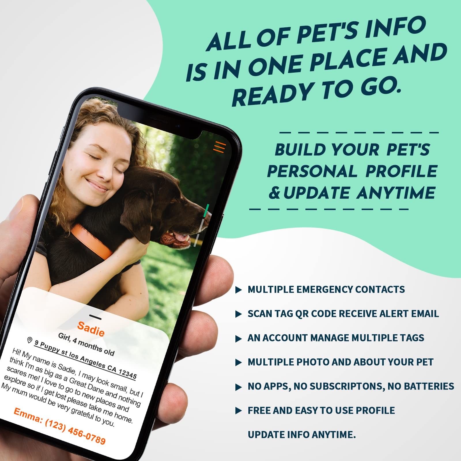 QR Code Dog Cat Silicone Digital ID Tag Online Pet Profile Location Alert