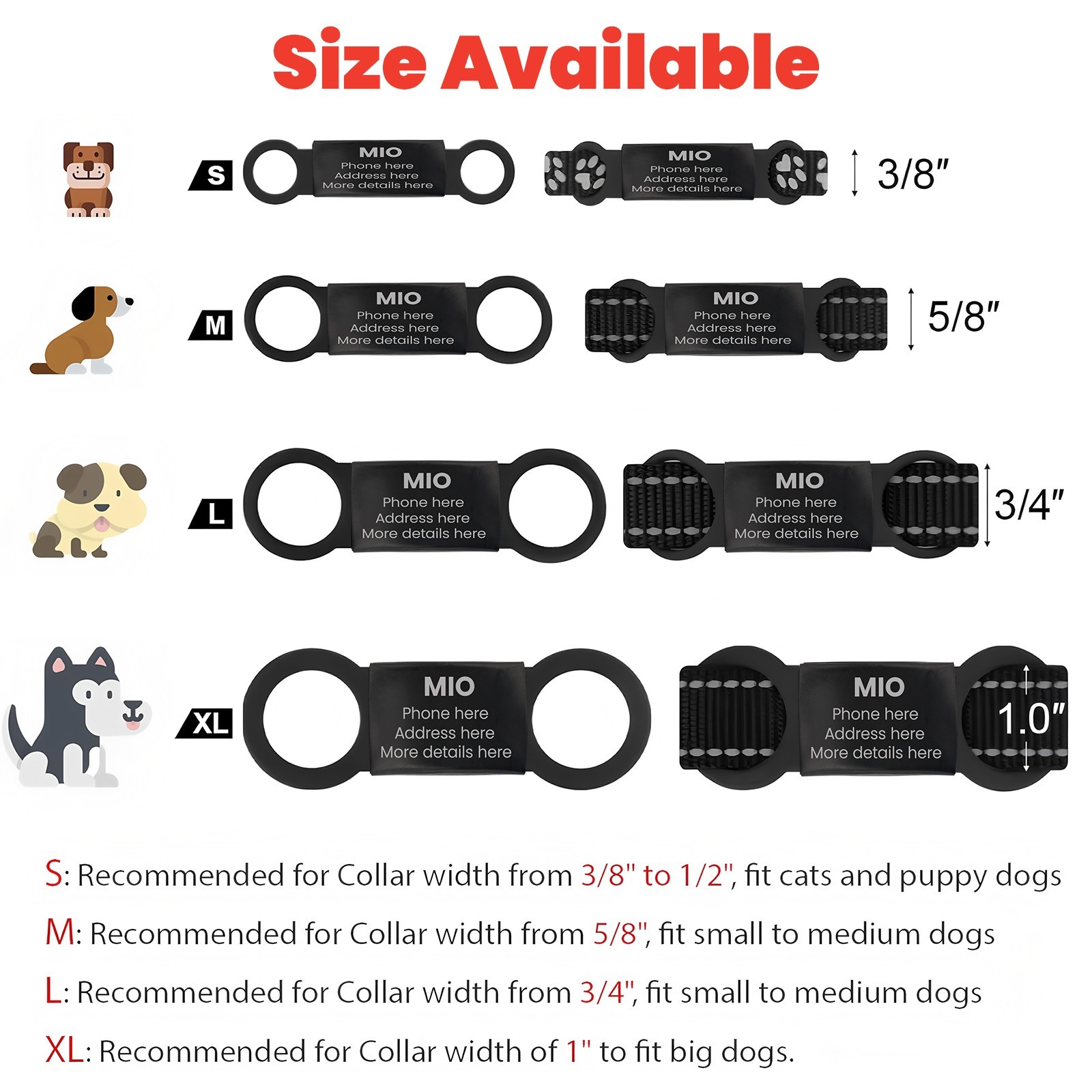 Personalized Slide-On Collar Pet ID Tag, Dog Cat Tag with Name + Contact Info