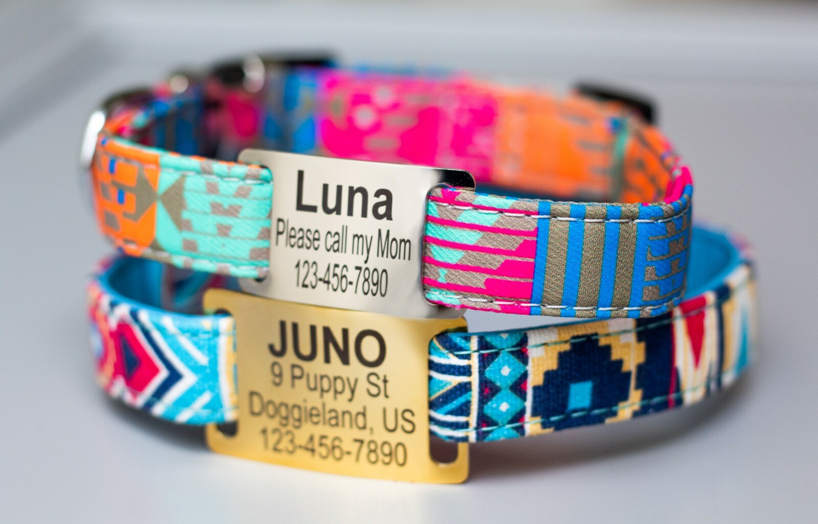Personalized Slide On Pet ID Tags No Noise Stainless Steel Gold & Silver Collar