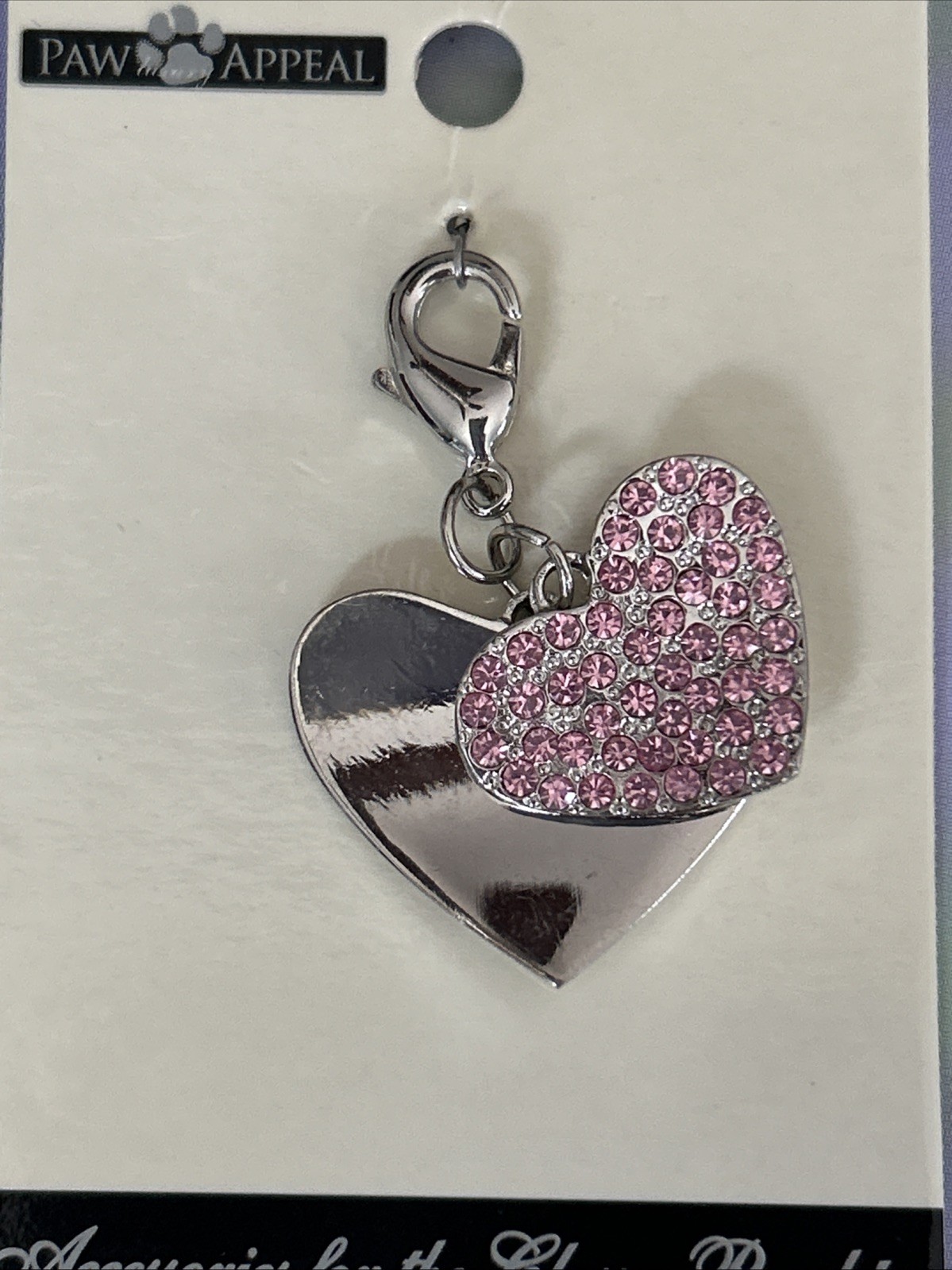 Pretty Paw Appeal Pink Rhinestone Double Heart Charm Tag Necklace Dog Cat New