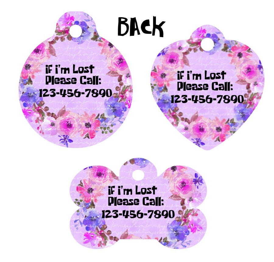 Pet ID Tag Floral Personalized Custom Double Sided Pet Tag w/name & number